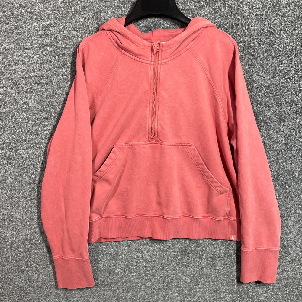 JoyLab Hoodie Womens L Quarter Zip Coral Pink Cropped Sweatshirt Thumbholes